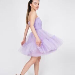 Strapless Lavender Tulle Party Dress